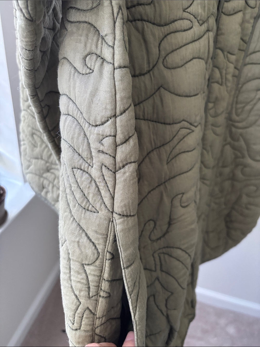 Anthropologie Quilted Kimono Jacket Womens XL House Coat Green Moss Cottagecore - Picture 3 of 6